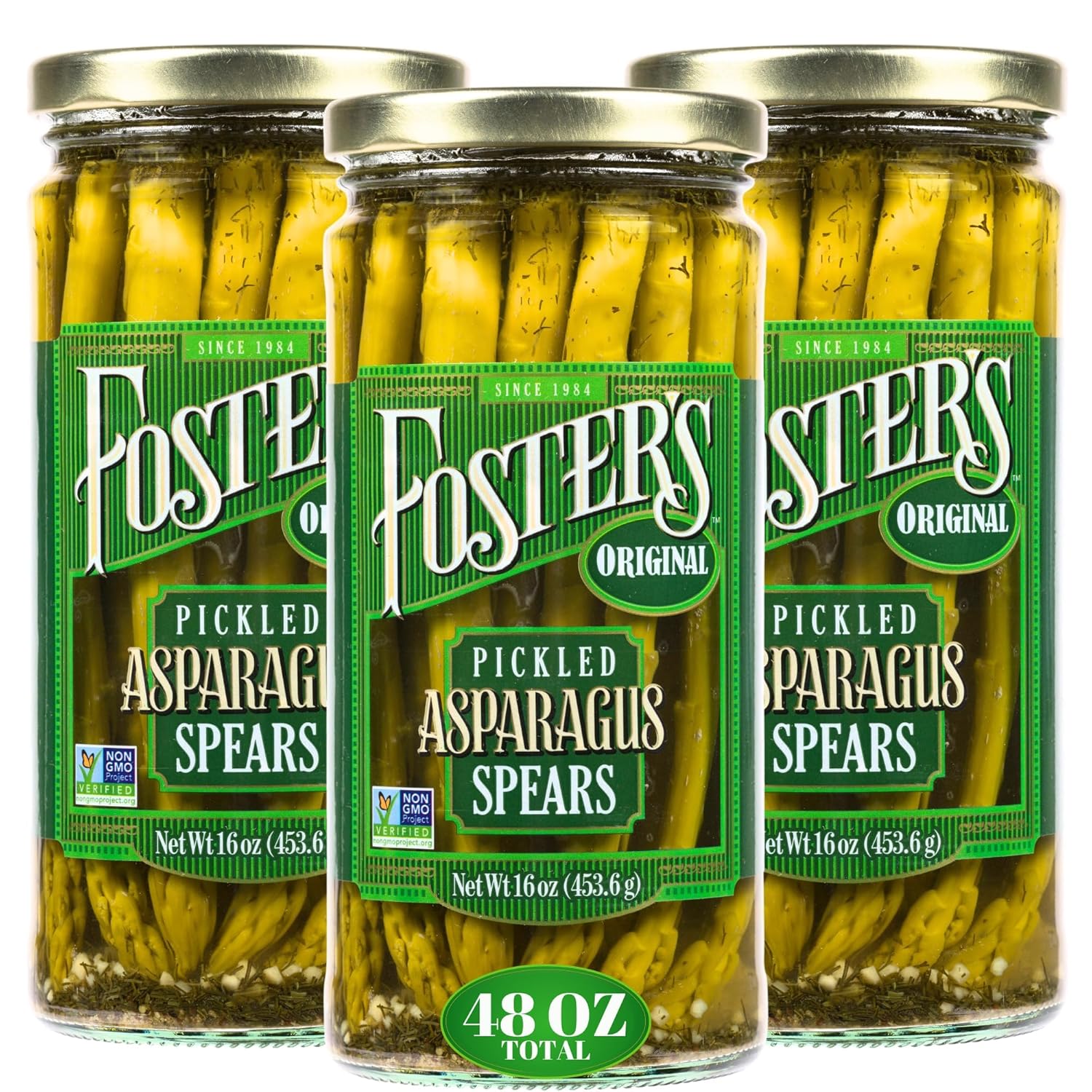 Foster's Pickled Asparagus Spears Original 16oz 3-Pack - Gluten-Free, Fat-Free, Low-Calorie Traditional Snack for 40+ Years