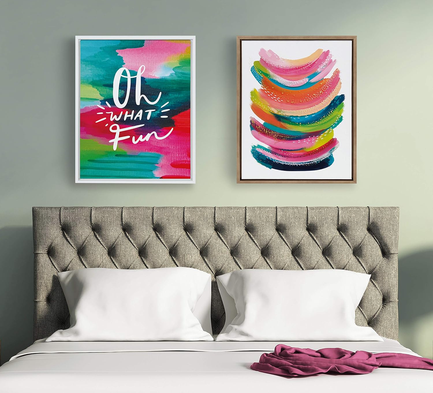 Holiday Inspired Colorful Canvas Wall Art, 18x24 White Frame