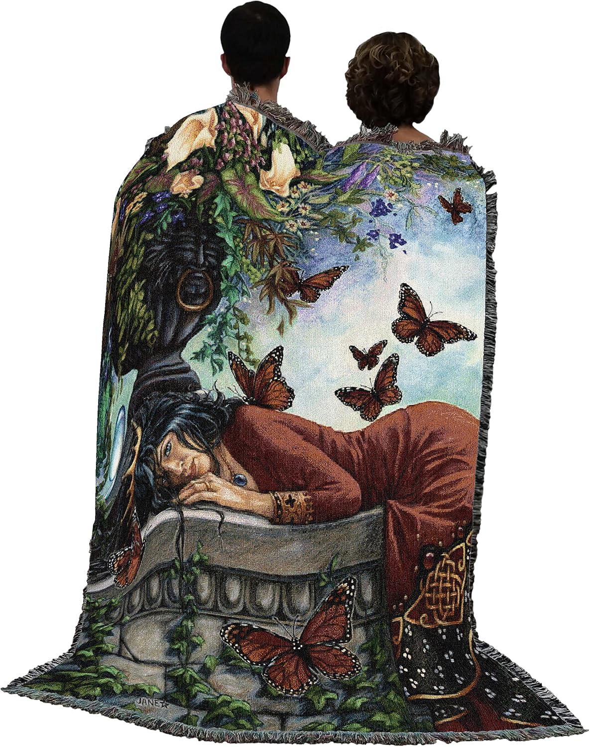 Pure Country Weavers Monarch Butterfly Queen Blanket by Jane Starr Weils - Gift Fantasy Tapestry Throw Woven from Cotton - Made in the USA (72x54)