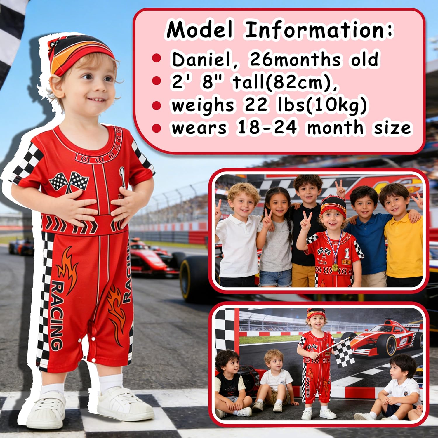 6pcs Fast One Birthday Outfit Baby Boy Toddler Romper 0-2T | 3 Sizes | Includes Multiple Accessories | Comfortable & Skin-Friendly and High Elasticity Fabric | Great Gift Idea