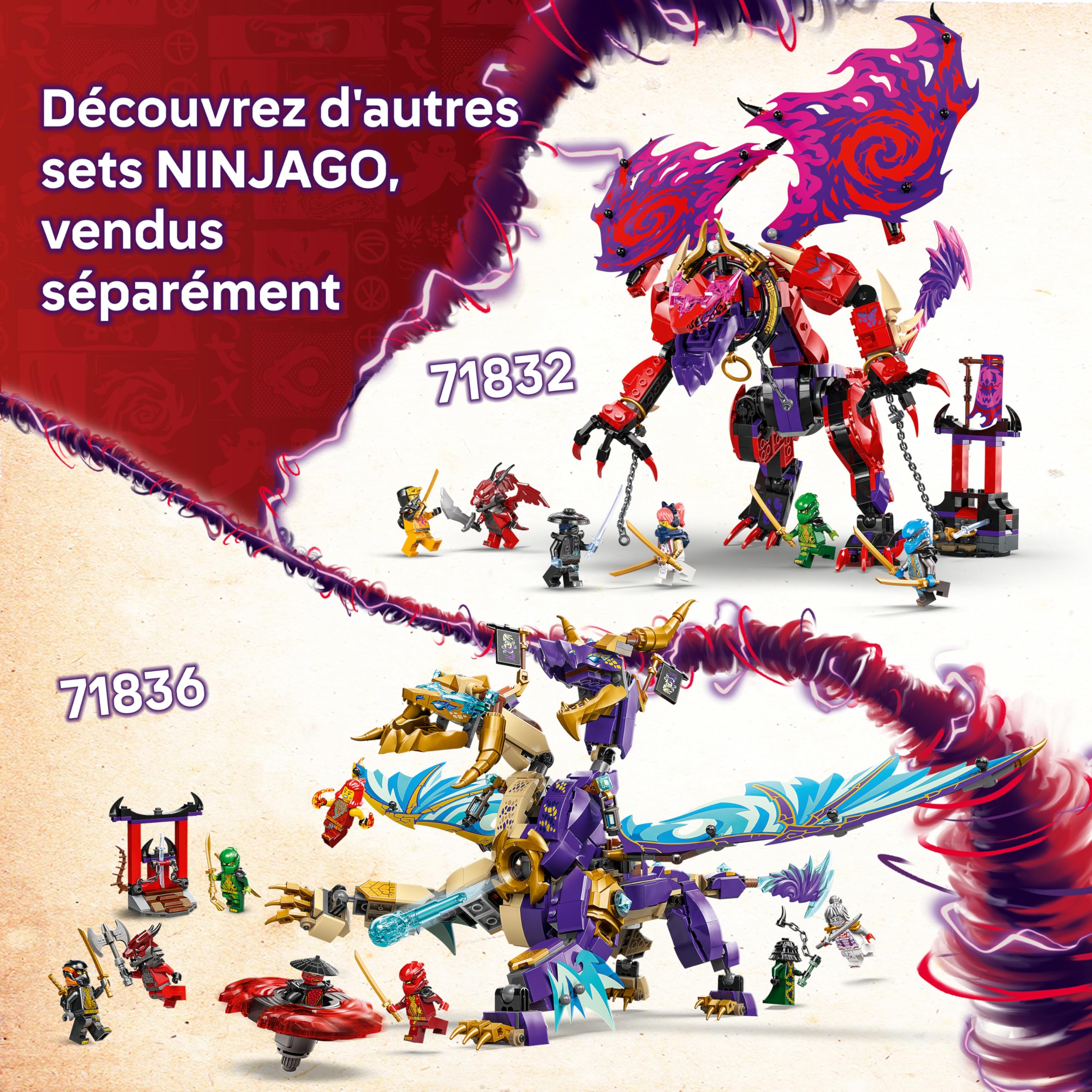 LEGO Ninjago Croc-de-Tonnerre : Le Dragon du Chaos - Jeu de Construction pour garçon ou Fille dès 8 Ans - 6 minifigurines Dont des Guerriers Ninjas - Cadeau pour Fans du soulèvement des Dragons 71832