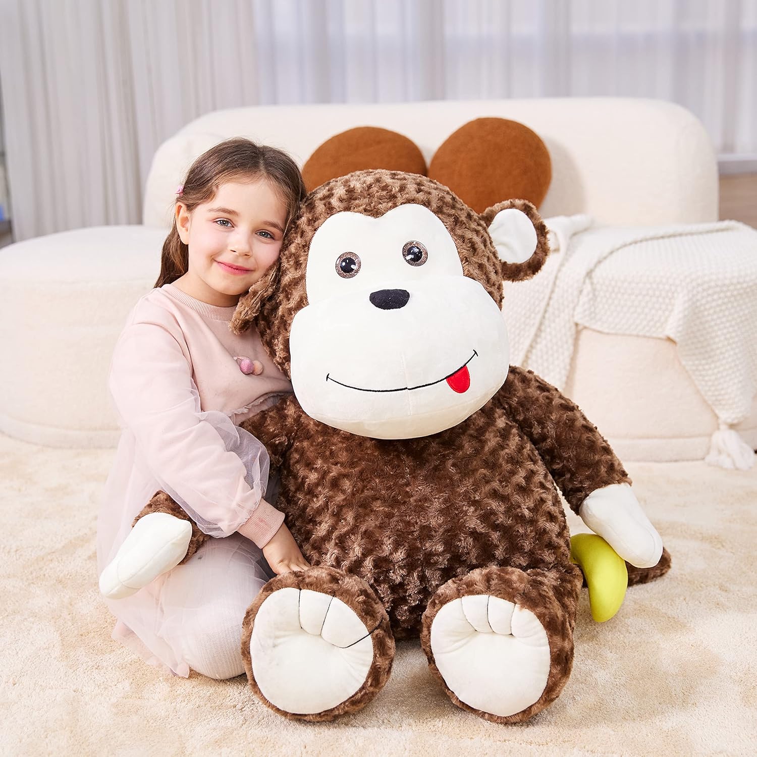 IKASA Giant Monkey Stuffed Animal Plush Toy,30" Large Cute Jumbo Soft Toys,Huge Big Size Fluffy Plushy Fat Oversized Plushie,Gifts for Kids Girls - Image 3