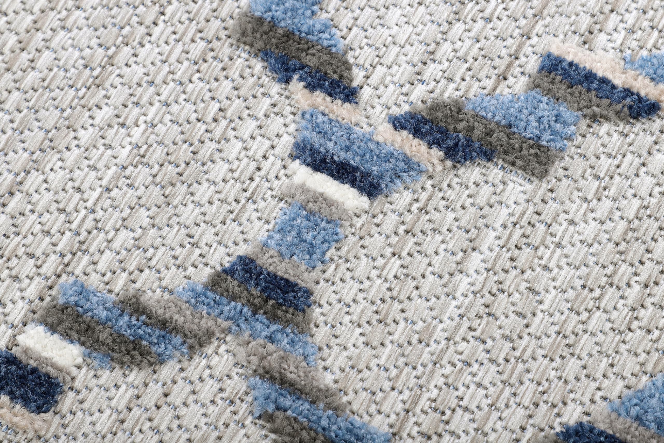 TAPISO Patio Rund Teppich Indoor Outdoor Grau Beige Blau Marokkanisch Design Sisaloptik Wetterfest UV-beständig Terrasse Wohnzimmer ÖKO-TEX 120 x 120 cm