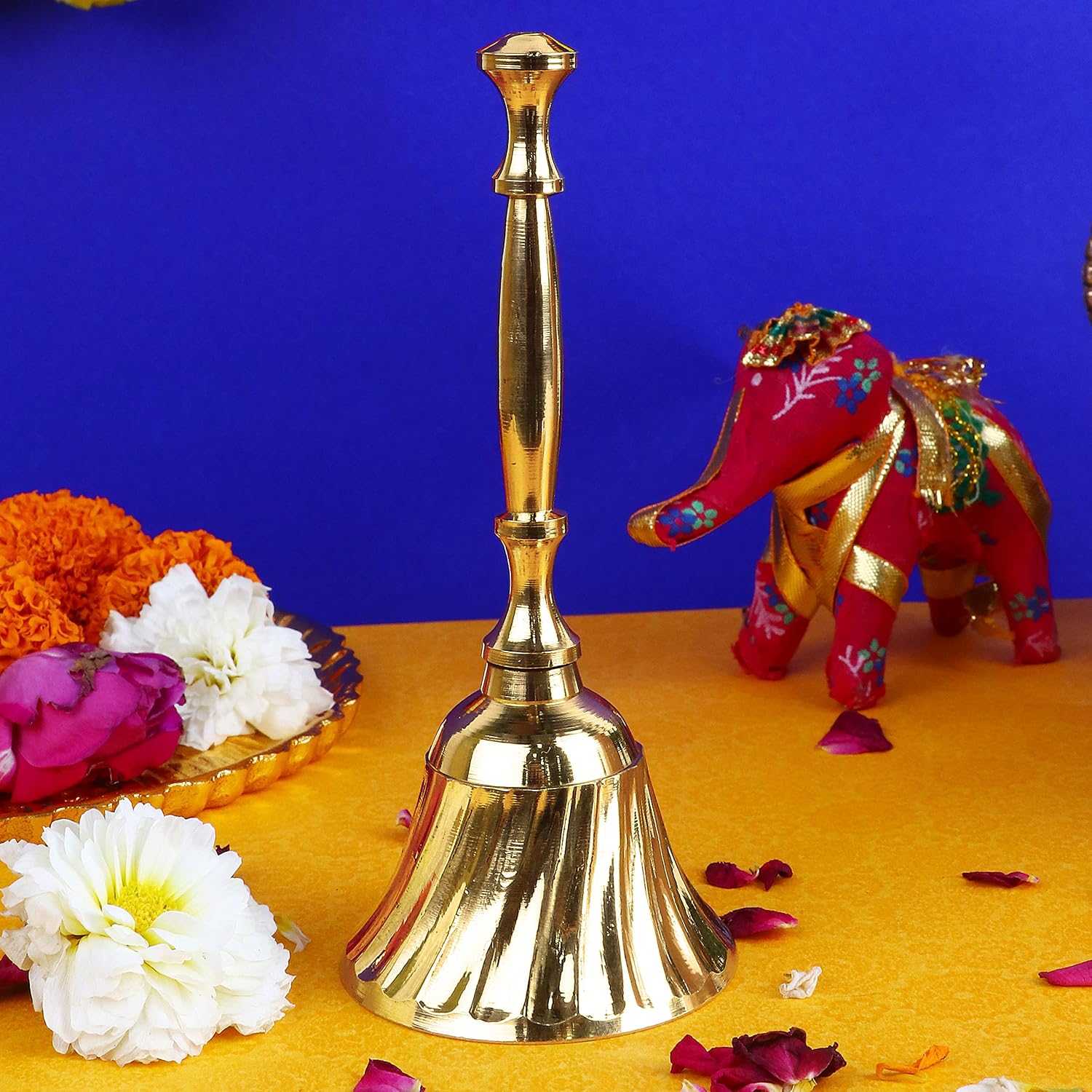 SATVIK 1PC Large - 5 Inch l Prepossessing Handheld Brass Bell for Puja l Traditional Bells for Mandir l Ideal for Daily Puja & Gifting l Divine Sound l Brass Ghanti for Pooja, Temple & Prayer Room