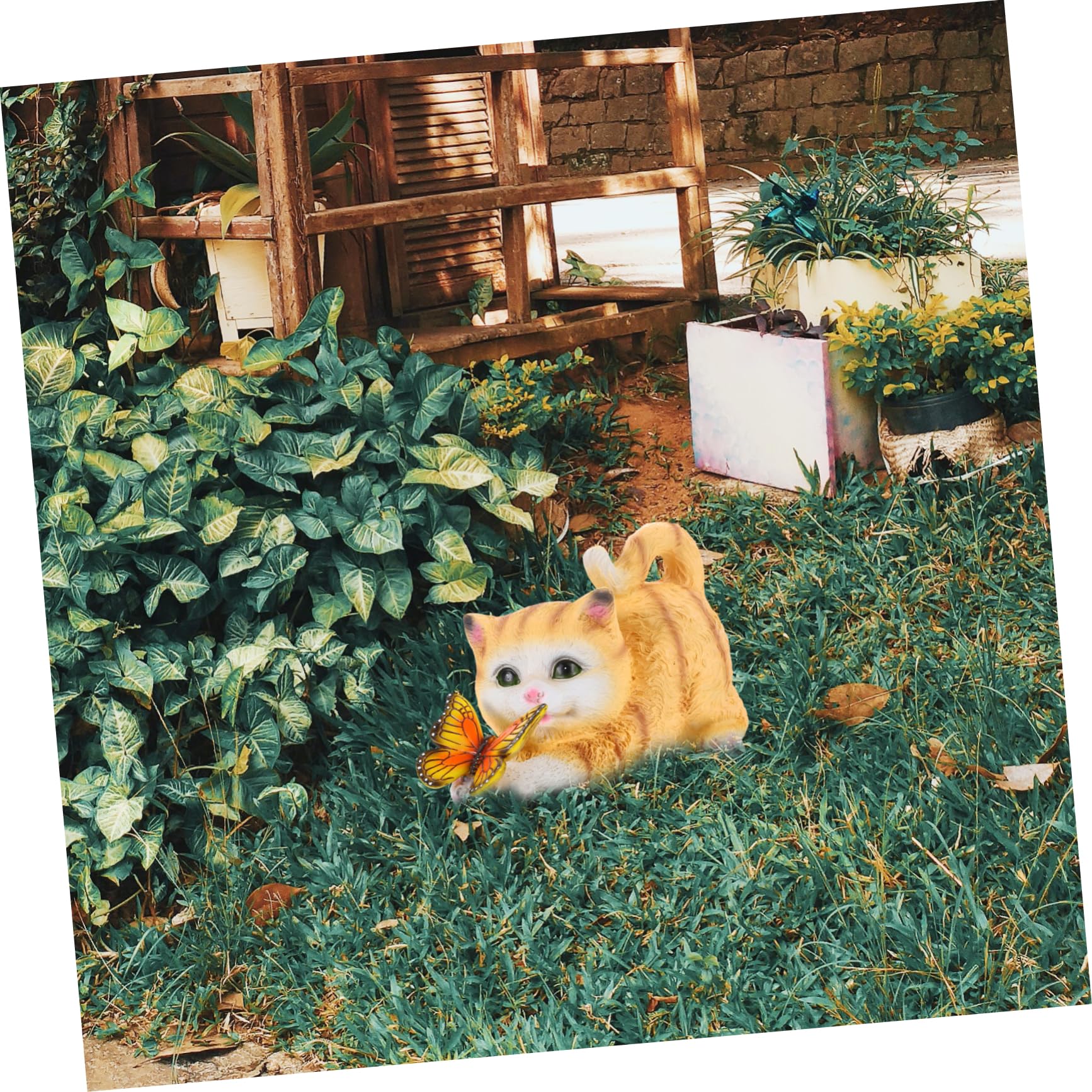 Toddmomy Kleine Katzenfigur aus Kunstharz, Realistische Gartenstatue Gelb | Katzendeko für Raumgestaltung, Einzigartige Feine Form, Sammelstück für Lehrer und Sammler