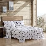 Beatrice Home Fashions Cozy Cabin 4-Piece Ensemble de draps en microfibre Queen avec poches profondes Patchwork rustique Deer, Lake Day