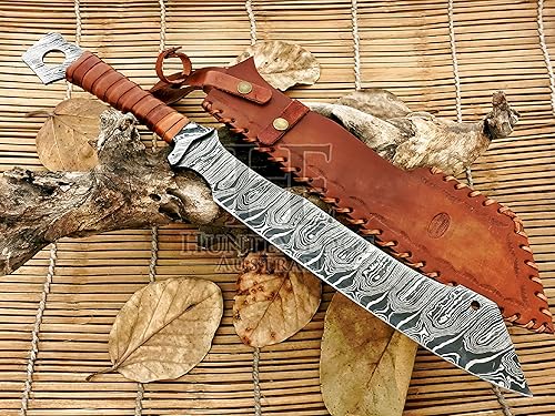 HUNTEX - Cuchillo táctico exclusivo legendario de hoja de acero de Damasco Zombie Machete | 23 pulgadas de largo | Maquinilla de afeitar afilada de