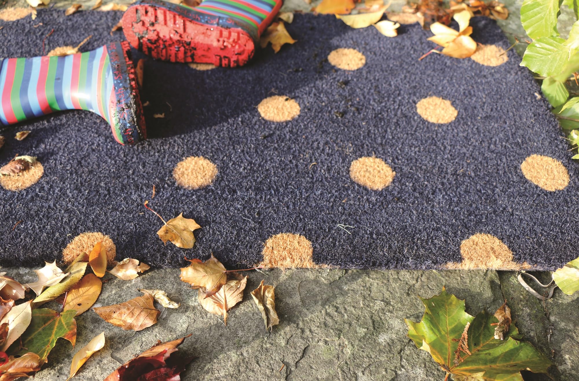 Lord of Rugs Printed Coir Door Mat for Home Entrance Indoor and Outdoor, Patio, Balcony Non-Slip Durable Natural Coconut Fiber Doormat in 45x75 cm Polka Dots