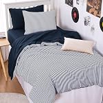 Wake In Cloud - Striped Comforter Set, Ticking Stripe Vertical Pinstripe Neutral Farmhouse Pattern Printed, Soft Lightweight Bed Bedding Set, 3 Pieces, Gray, Full Size