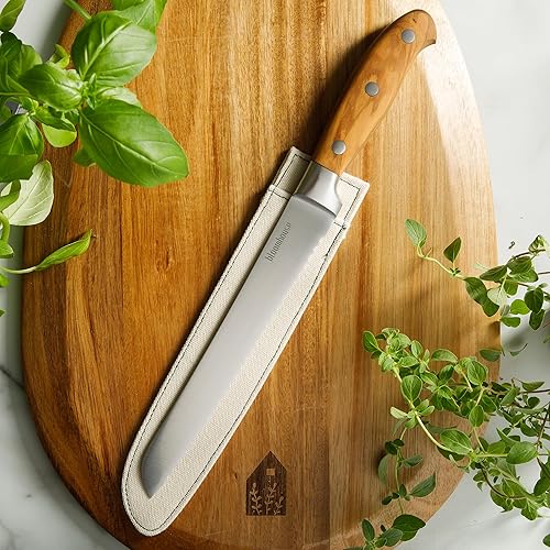 Miniatura 29 de Bloomhouse Cuchillo Santoku de acero alemán de 7 pulgadas con mango forjado de madera de olivo italiano Cuchillo Santoku - Mango de madera