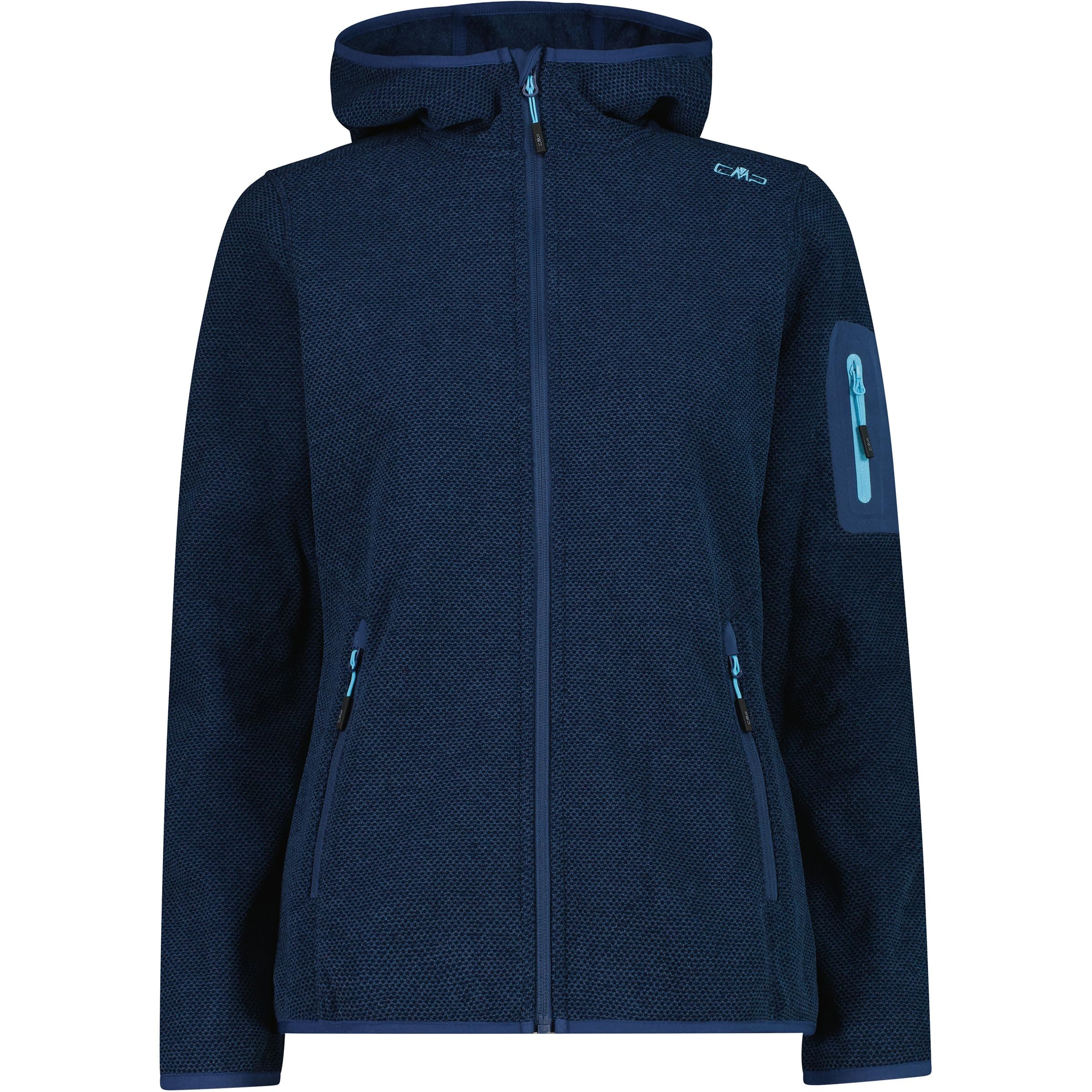 CMP Knit-Tech Chaqueta Polar Mujer con Capucha talla L | Fleece jaspeado cálido, inserto cortaviento, capucha fija, bolsillos con cremallera y bolsillo en manga.