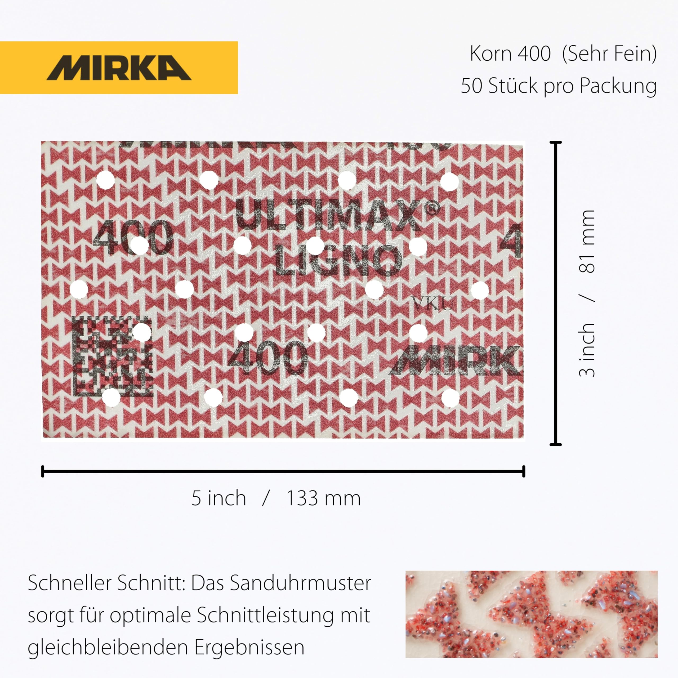 Mirka Ultimax Ligno sanding sheets, 400 grit, 81x133mm, hook and loop system - Image 2