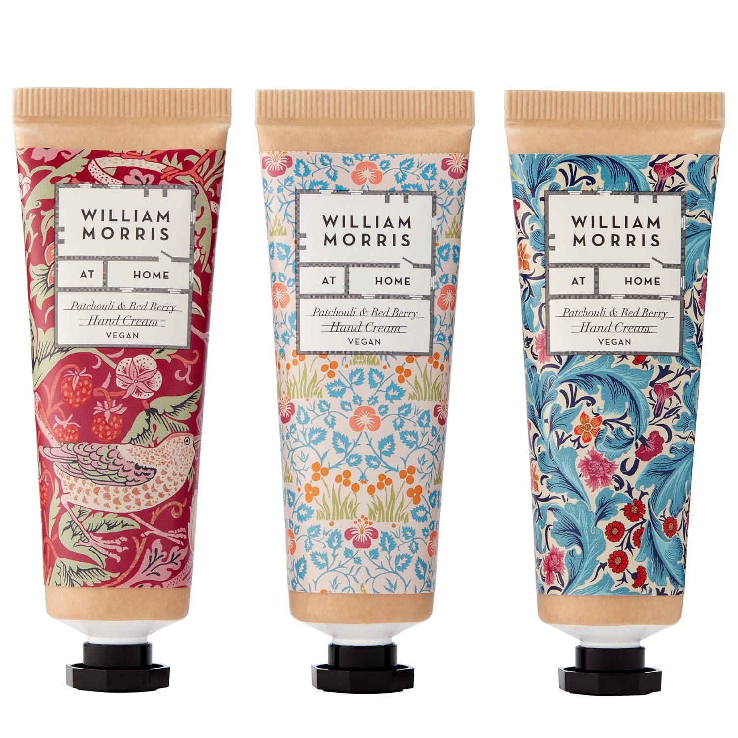 William Morris at Home Patchouli & Red Berry Hand Cream Gift Set Collection | Infused With Shea Butter & Essential Oils | Travel Friendly Sizes | 6 x 30ml