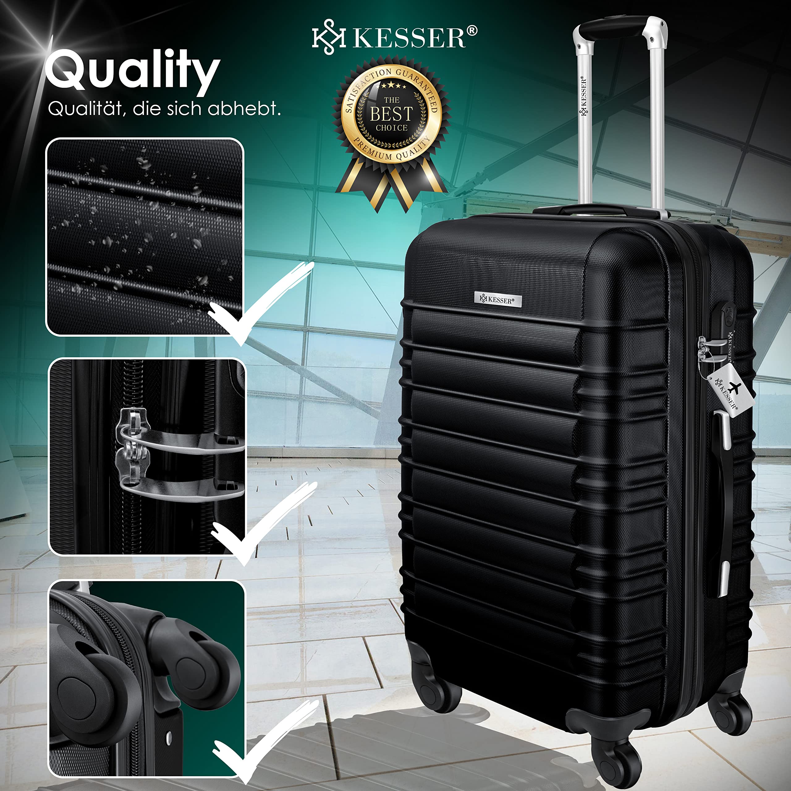 KESSER® Set di 3 valigie rigide, trolley, incl. bilancia per bagagli + etichetta, chiusura, manico telescopico M-L-XL