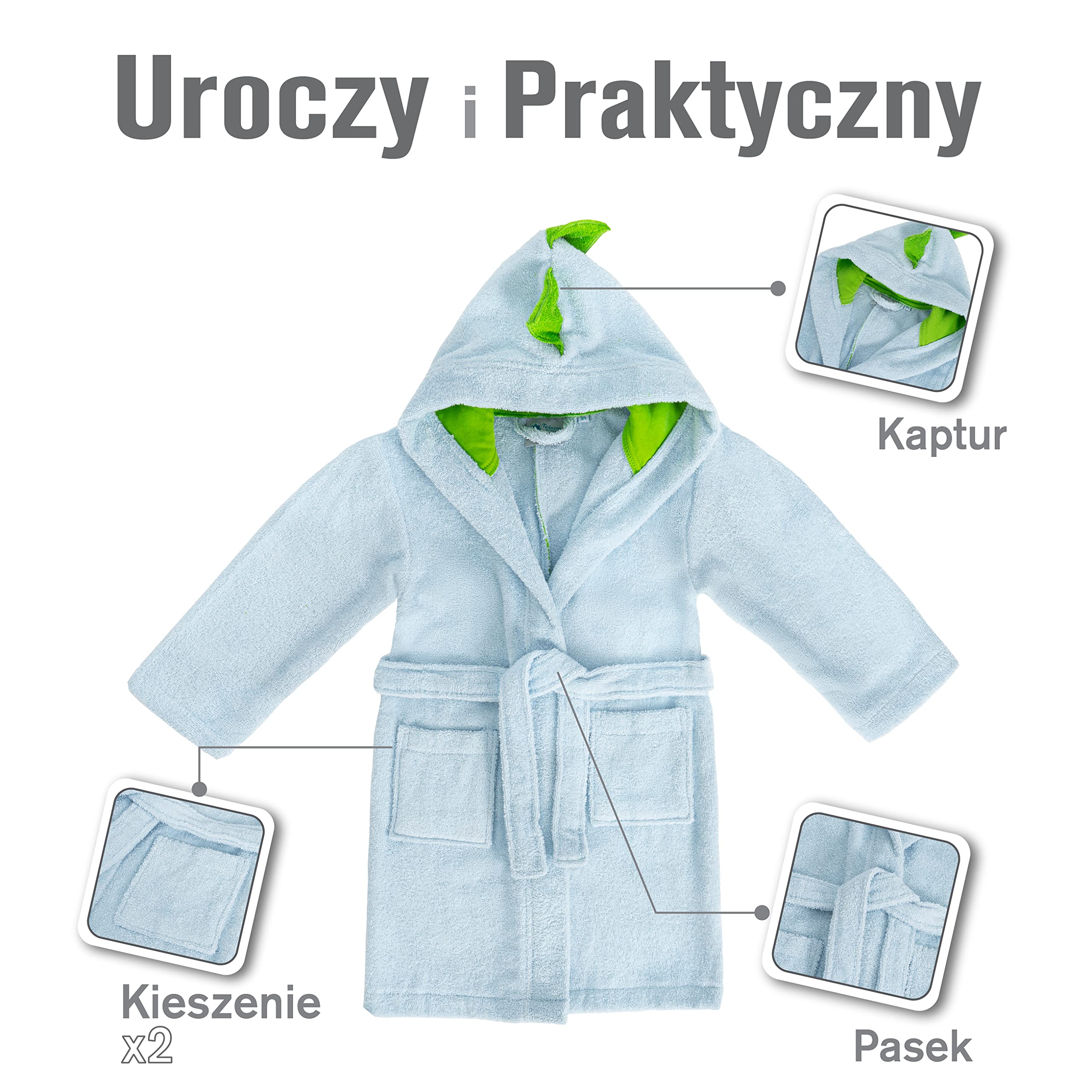 Twinzen Szlafrok dziecięcy z dinozaurami, dla chłopców i dziewczynek, 100% bawełna, Öko-Tex®