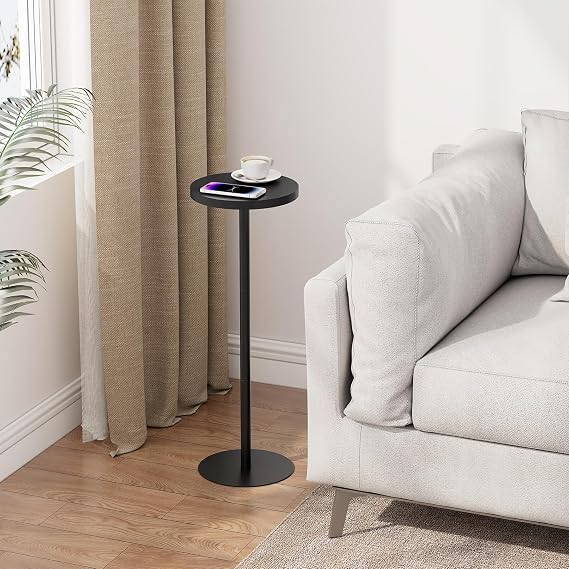 TUTOTAK Tall Round Side Table, Small End Table, Drink Table, Pedestal Side Table, livingroom, Black TB01BK065EU