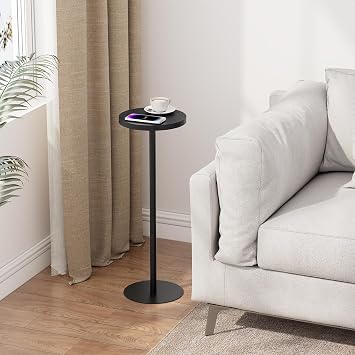 TUTOTAK Tall Round Side Table, Small End Table, Drink Table, Pedestal Side Table, livingroom, Black TB01BK065EU