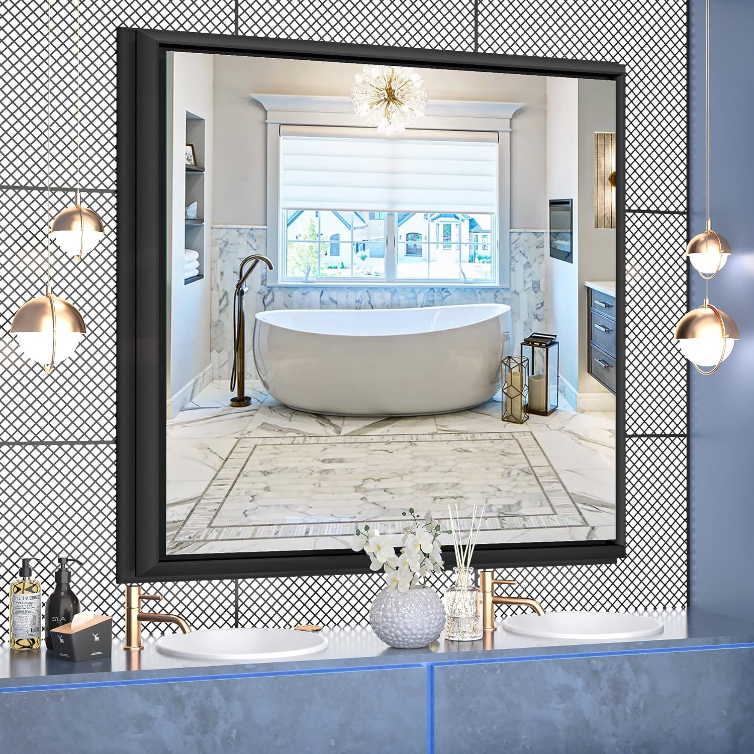 Vosuja 36 x 36 Inch Black Bathroom Mirrors for Wall, Rectangular Mirror for Bathroom