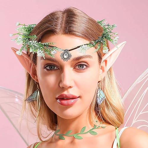 Vista 7 de JeVenis Disfraz de hada de elfo con corona de elfo, accesorios para el tocado de hadas vikingas, accesorios de Halloween