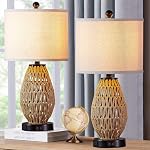 CINSARY 27" Boho Rattan Table Lamp with Night Light, Wicker Bedside Lamp with USB A+C Charging Port, Woven Coastal Bedroom Lamps for Nightstand, Tall Farmhouse Lamps for Living Room Single