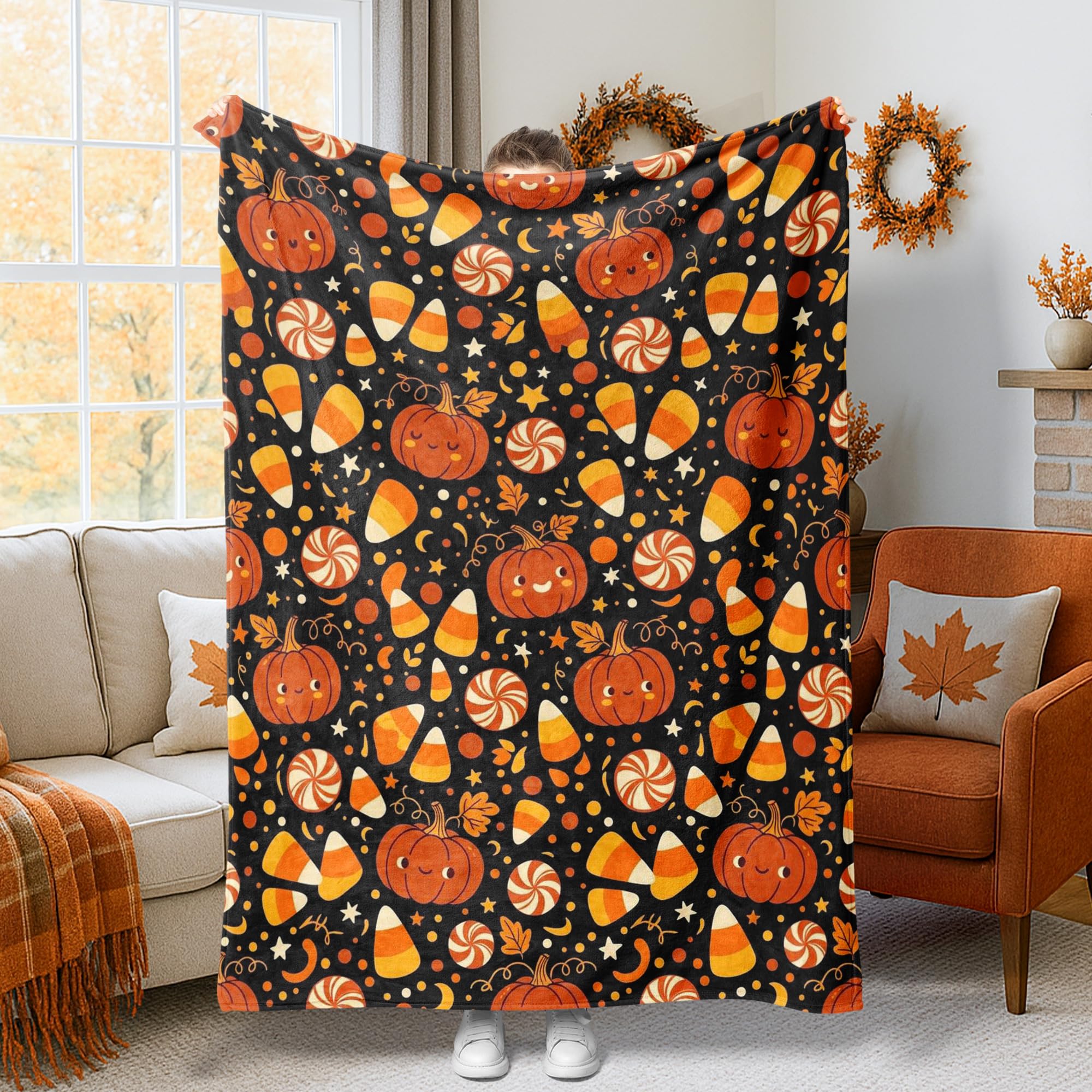 Plaid citrouilles d'Halloween doux pour lit et dortoir