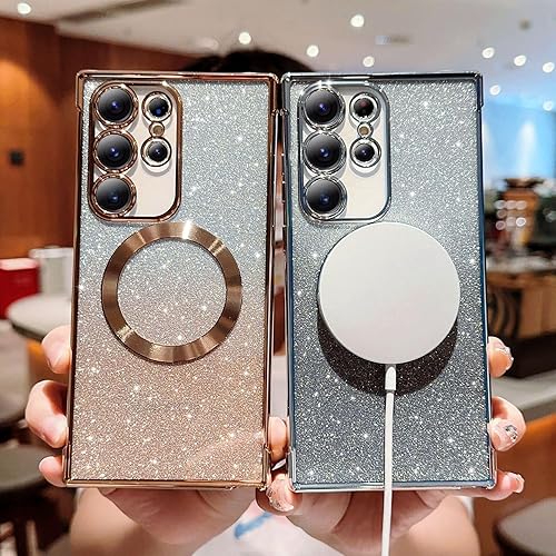 Miniatura 6 de Funda ultra magnética con purpurina para Samsung Galaxy S22, funda de lujo con purpurina de protección completa con protector de lente de cámara,