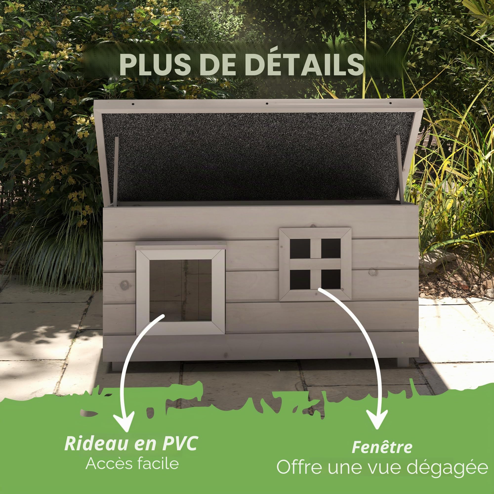 PawHut Maison en bois extérieure pour chat, toit ouvrant 87x52x44 cm Gris
