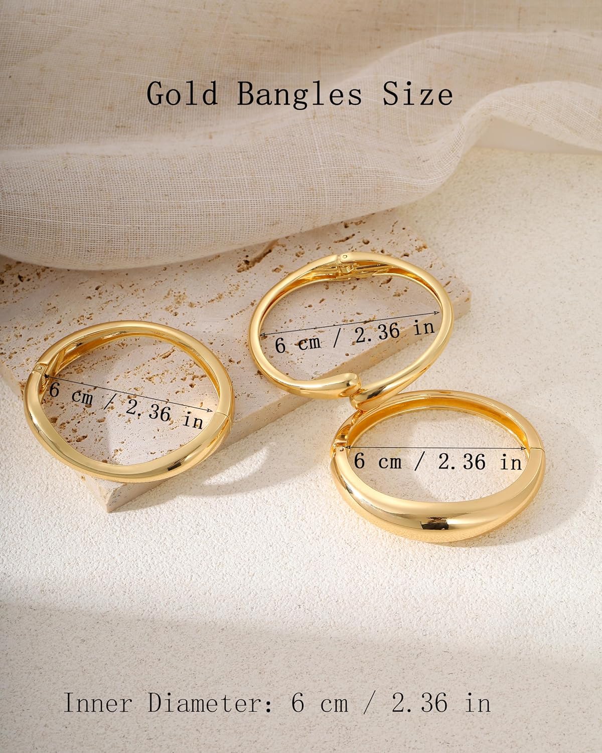 3Pcs Gold Bangles Bracelets for Women,14K Gold Plated Hinged Opened Chunky Thick Gold Bracelet Stack Cuff Bracelets Statement Jewelry Set for Women - Image 4