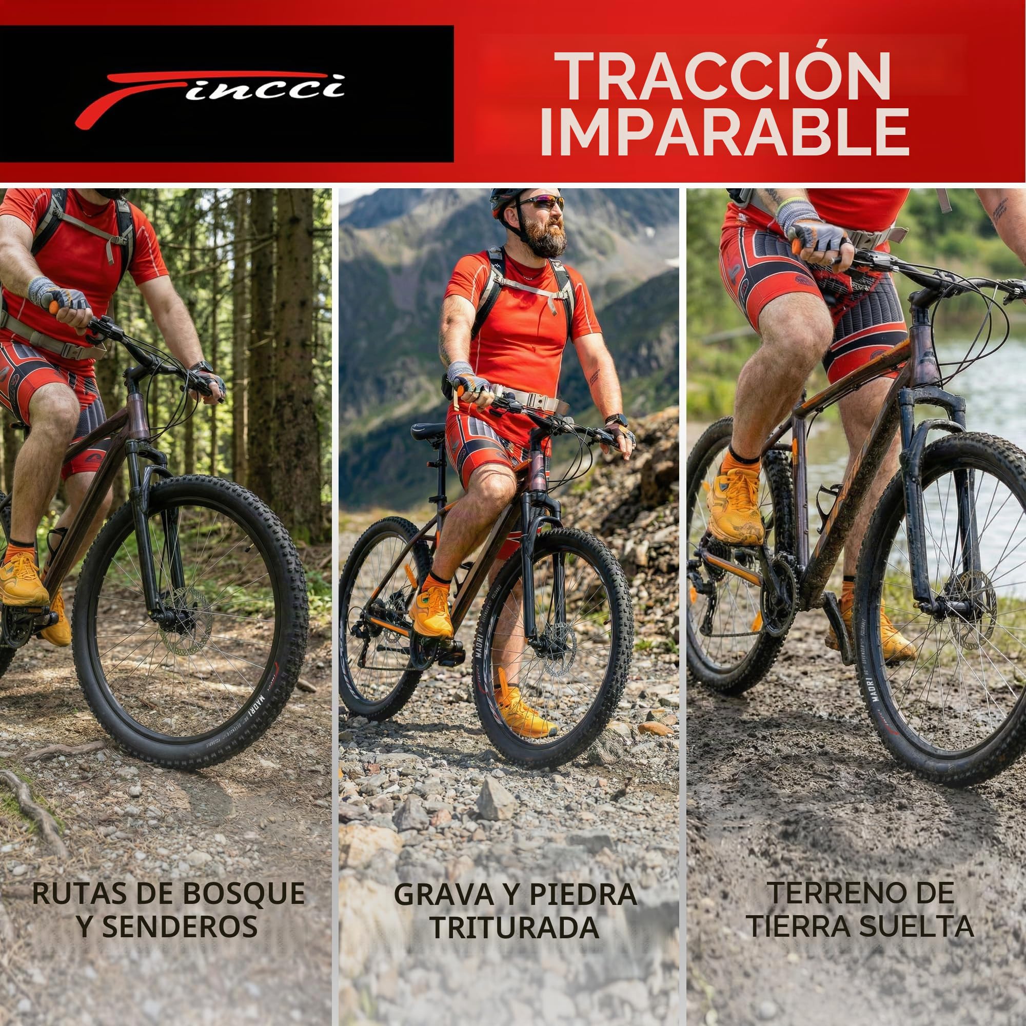 Fincci Cubiertas MTB 29 x 2.25 Pulgadas con 2 Camara de Aire 57-622 - Neumáticos Plegable 29 con 1mm Antipinchazos para Adulto, Gravel, Montaña, Eléctrica, Mountain Bike y Bicicleta Carretera
