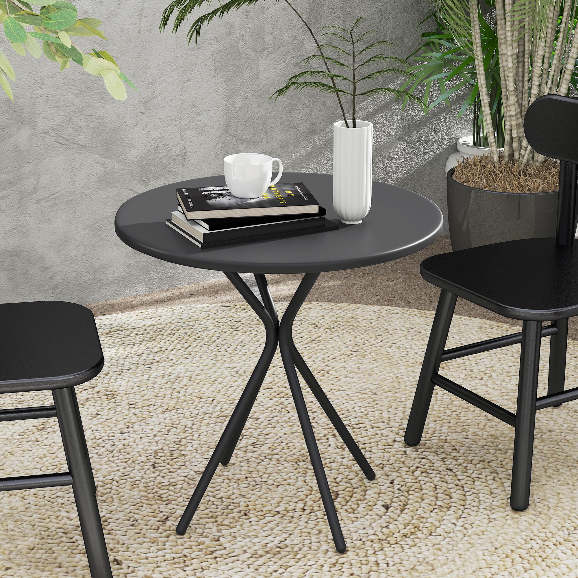 Outsunny Table de Jardin Ronde Ø 60 cm, Cadre en Acier, Charge 50 kg, Noir