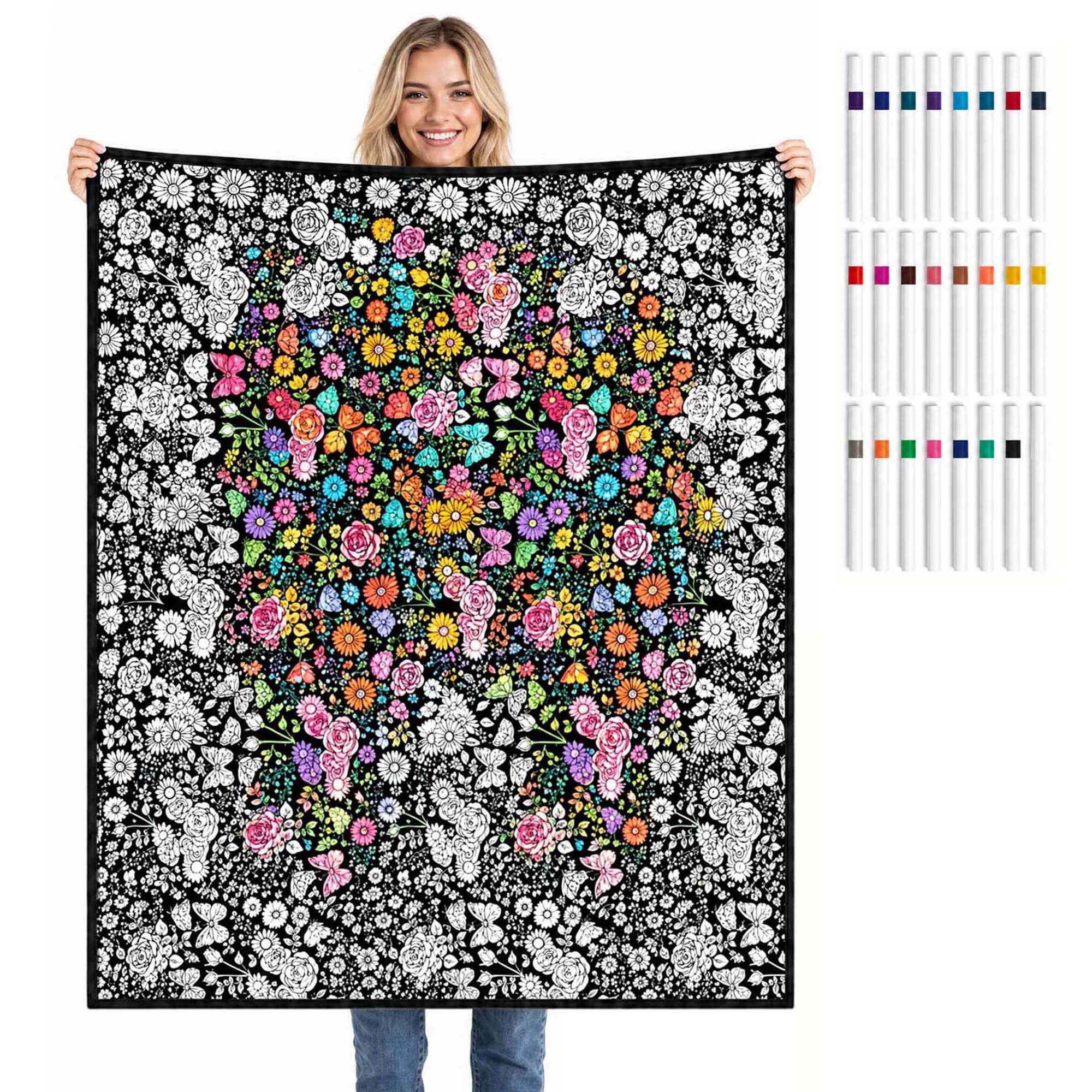Colouring Blanket for Adults, DIY Colouring Blanket with 24 Markers