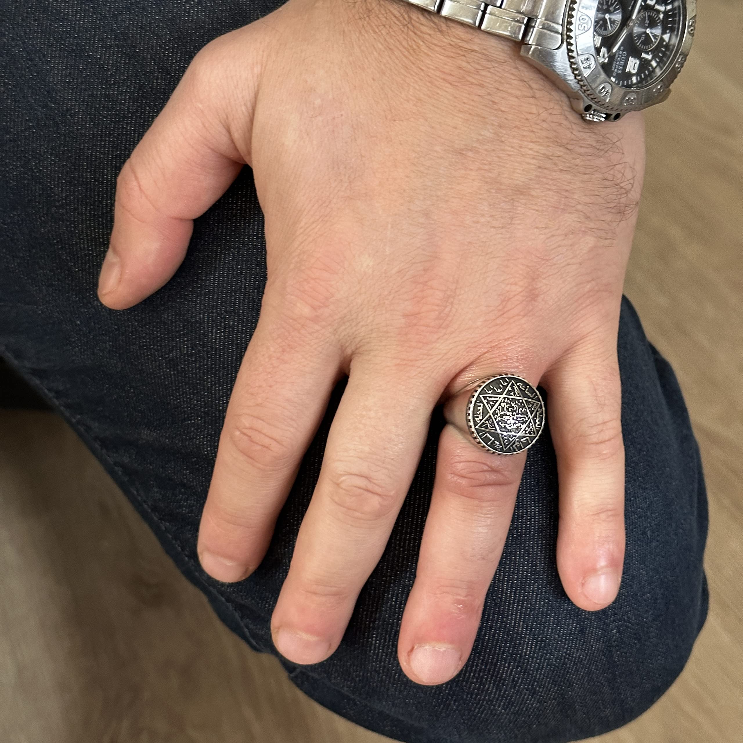 Anillo de plata de ley 925 para hombre, anillo con sello de Salomón, envío exprés gratuito, Plata de ley, Sin piedras preciosas