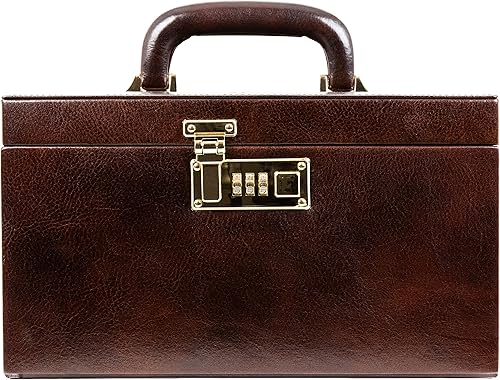 Time Resistance Joyero de cuero Organizador de joyas de cuero de grano completo Caja de cerradura de llaves de almacenamiento de accesorios