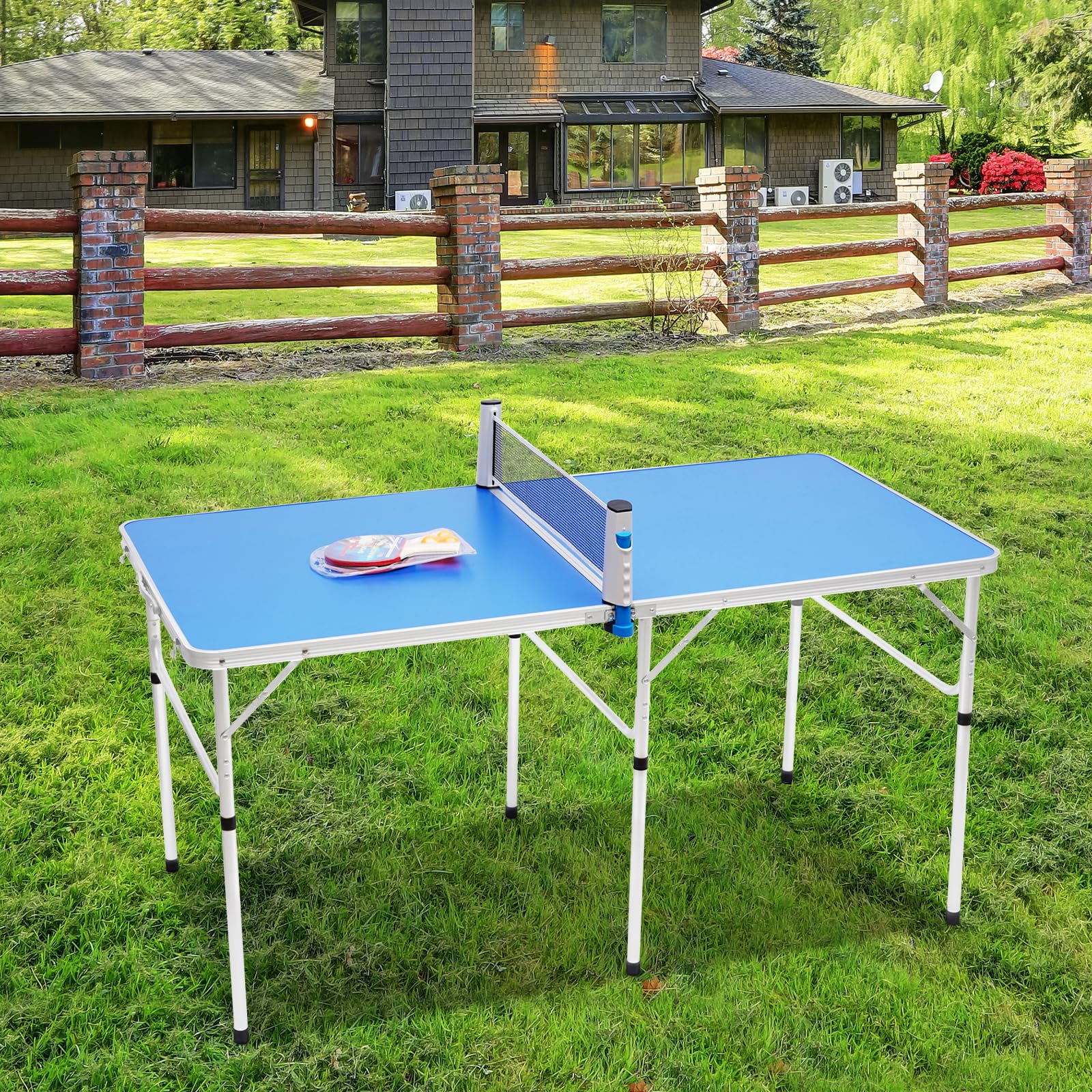 Tavolo da ping pong per esterni, pieghevole, con rete in MDF e lega di alluminio, 152 x 76 x 76 cm, con rete, racchette e palline per familiari o amici