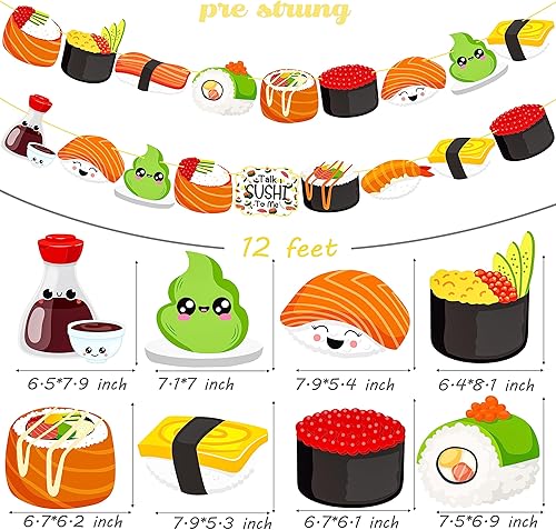 Miniatura 4 de Guirnalda de sushi 2 piezas Let's Roll Sushi Fiesta de Cumpleaños Pancartas recortadas para decoración de fiesta de sushi para temática japonesa,