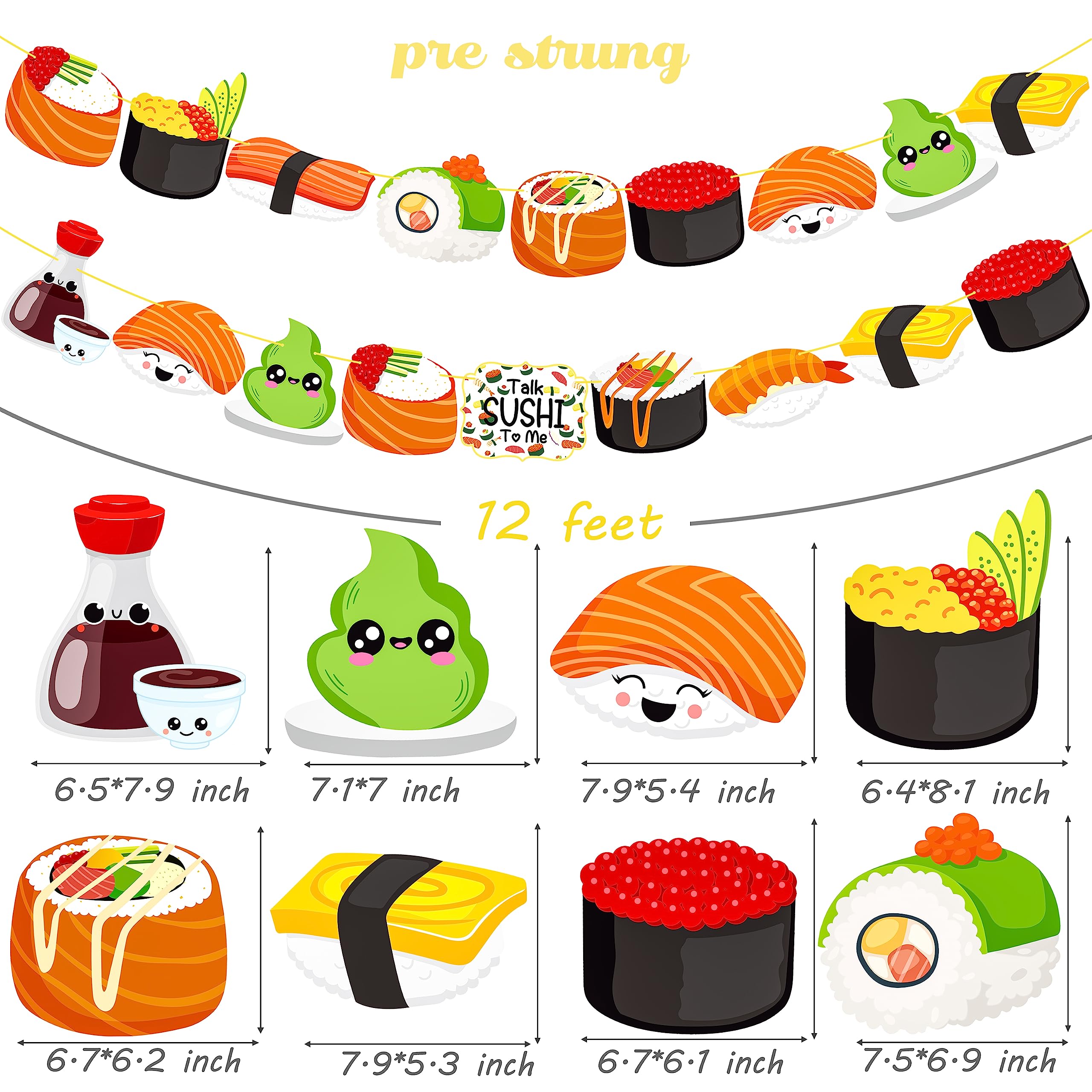 Guirnalda de sushi 2 piezas Let's Roll Sushi Fiesta de Cumpleaños Pancartas recortadas para decoración de fiesta de sushi para temática japonesa, suministros de baby shower 4