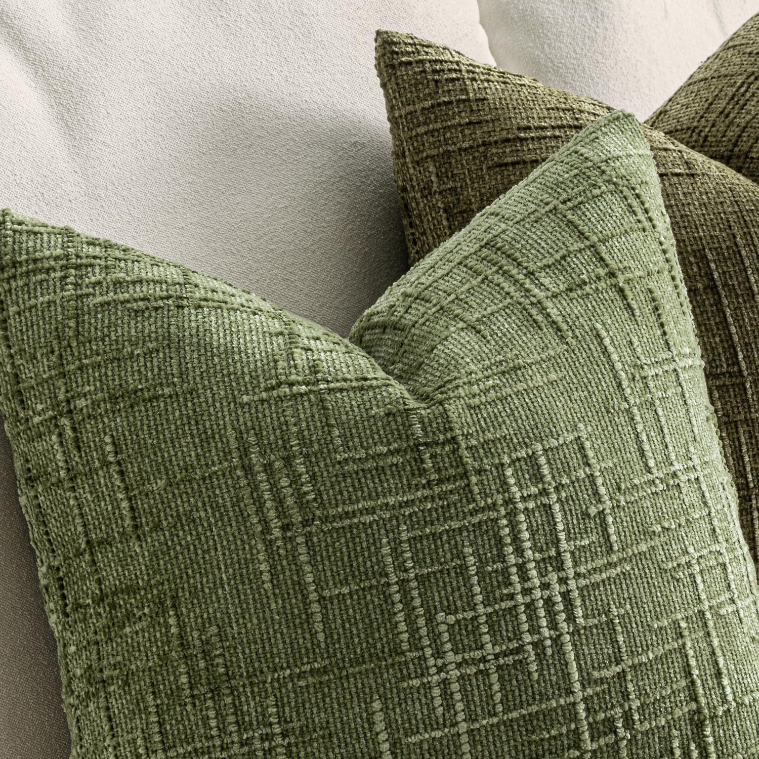 MIULEE Textured Throw Pillow Covers Thick Chenille Decorative Pillows Sage Green 20x20 Inch Set of 2 Modern Boho Farmhouse Spring Home Decor Neutral Cushion Covers for Couch Sofa Living Room Bedroom