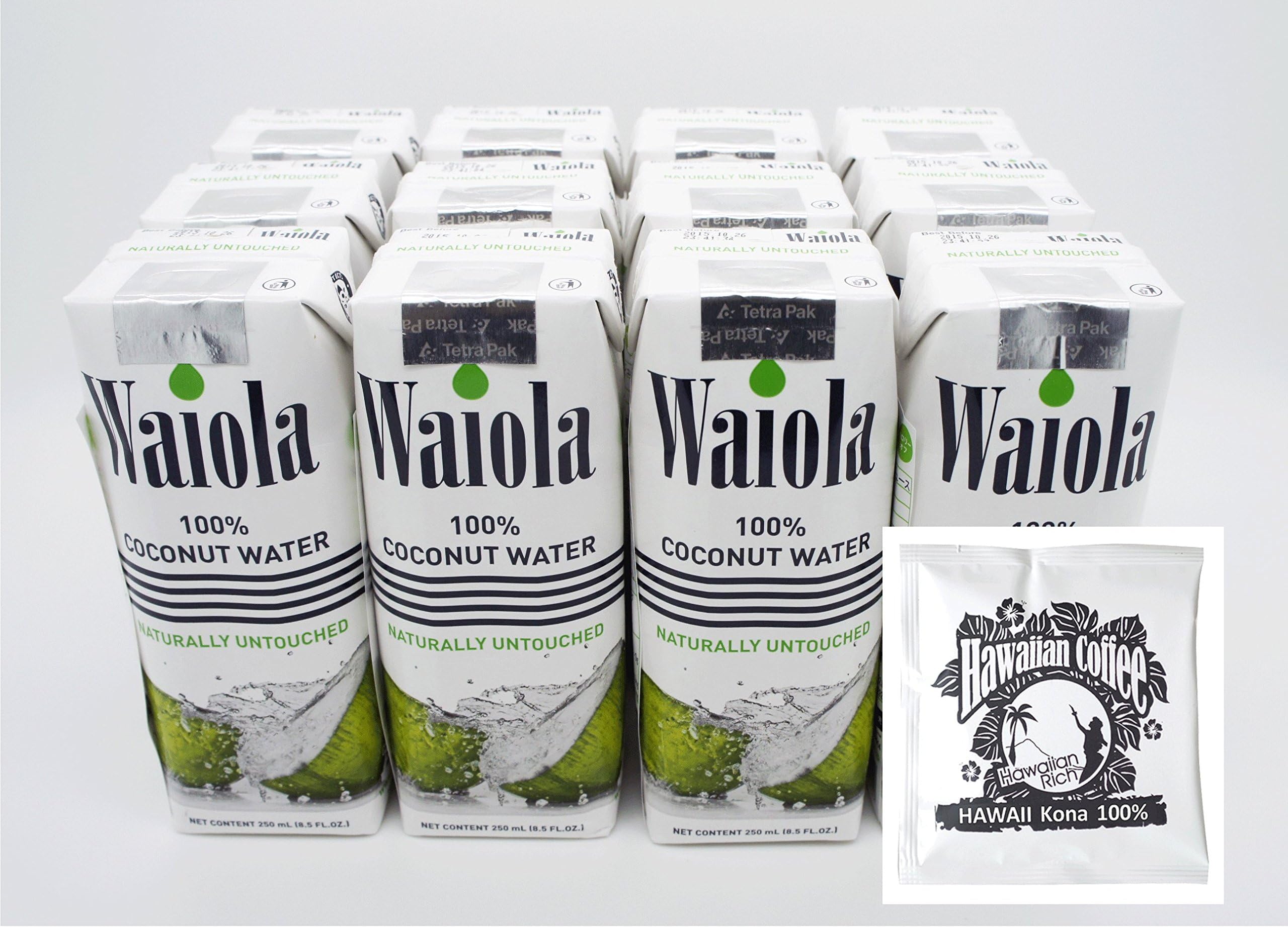 Waiola Waiora 100% Natural Coconut Water & Hawaikona 100% drip coffee 100% natural, zero fat, preservatives none, low calorie! Tetra packs 12 / Case sale