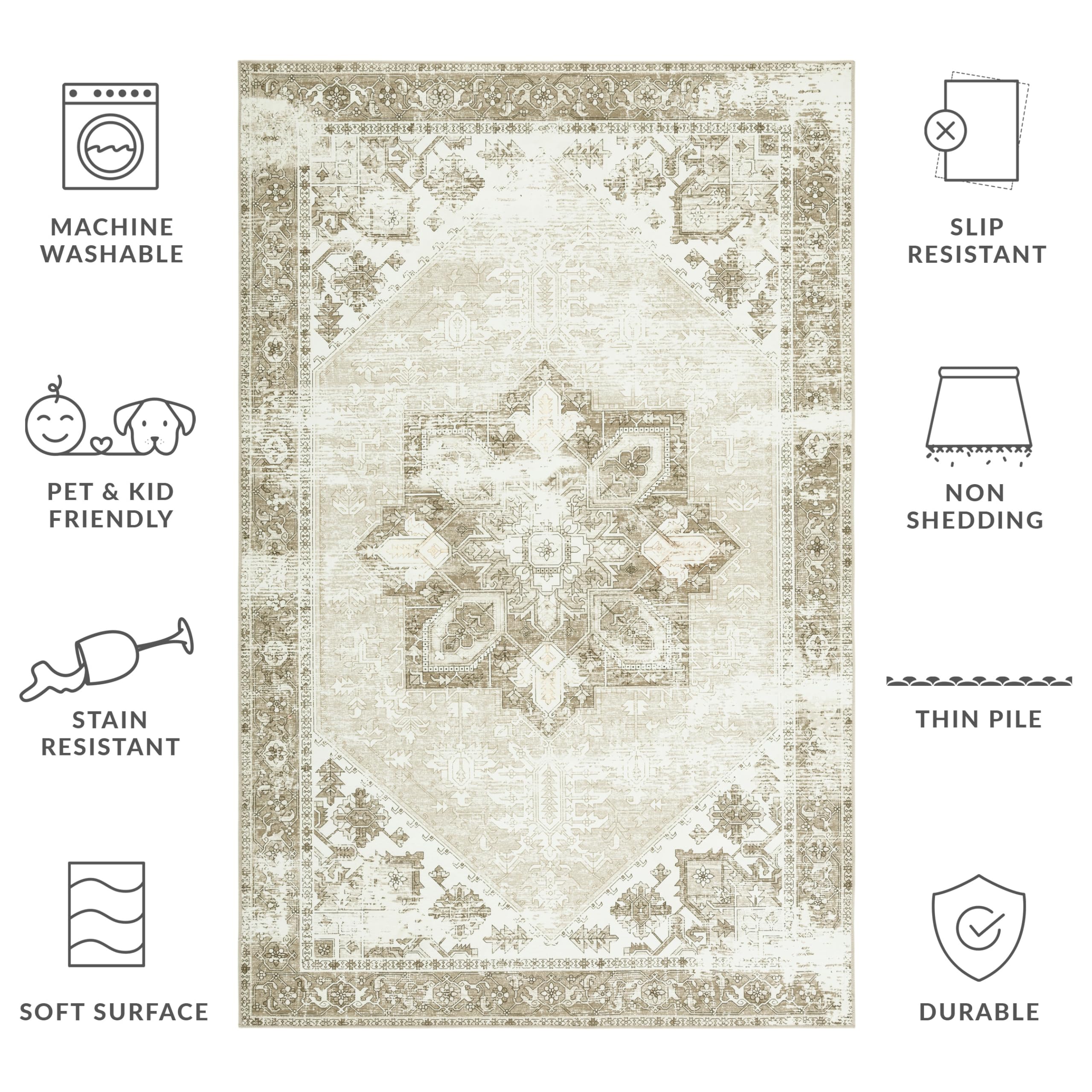 Safavieh Tappeto Tradizionale Rug Ideale per aree ad alto passaggio - Lavabile in Lavatrice e Antiscivolo - Tucson Collection, A Pelo Corto, in Azzurro Chiaro e Blu, 122 X 122 cm
