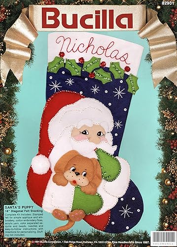 Bucilla - Cachorro de Papá Noel - Kit de medias de 18" con apliques de fieltro 82901