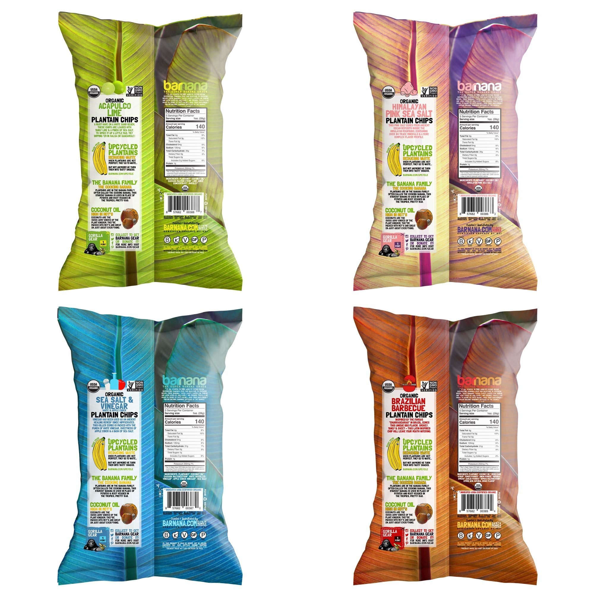 Barnana Organic Plantain Chips Variety Pack 5 Ounce, 4 Pack