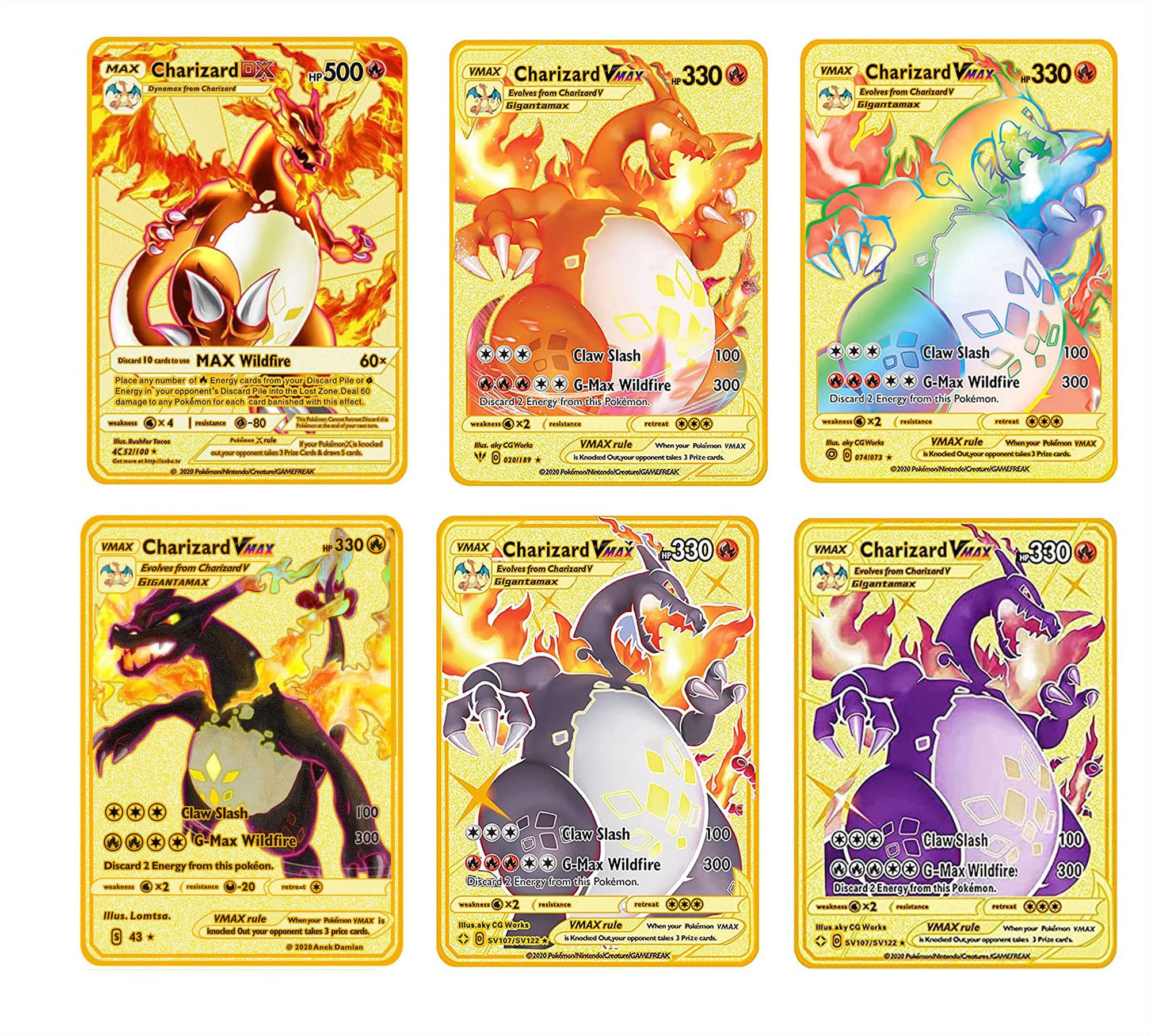 Amazon.com: POKEEPET 6Pcs Pokeepet Charizard Metal Gold Plated Cards Vmax DX  GX Best Gift for Collectors and Kids (Combination B) : Toys & Games
