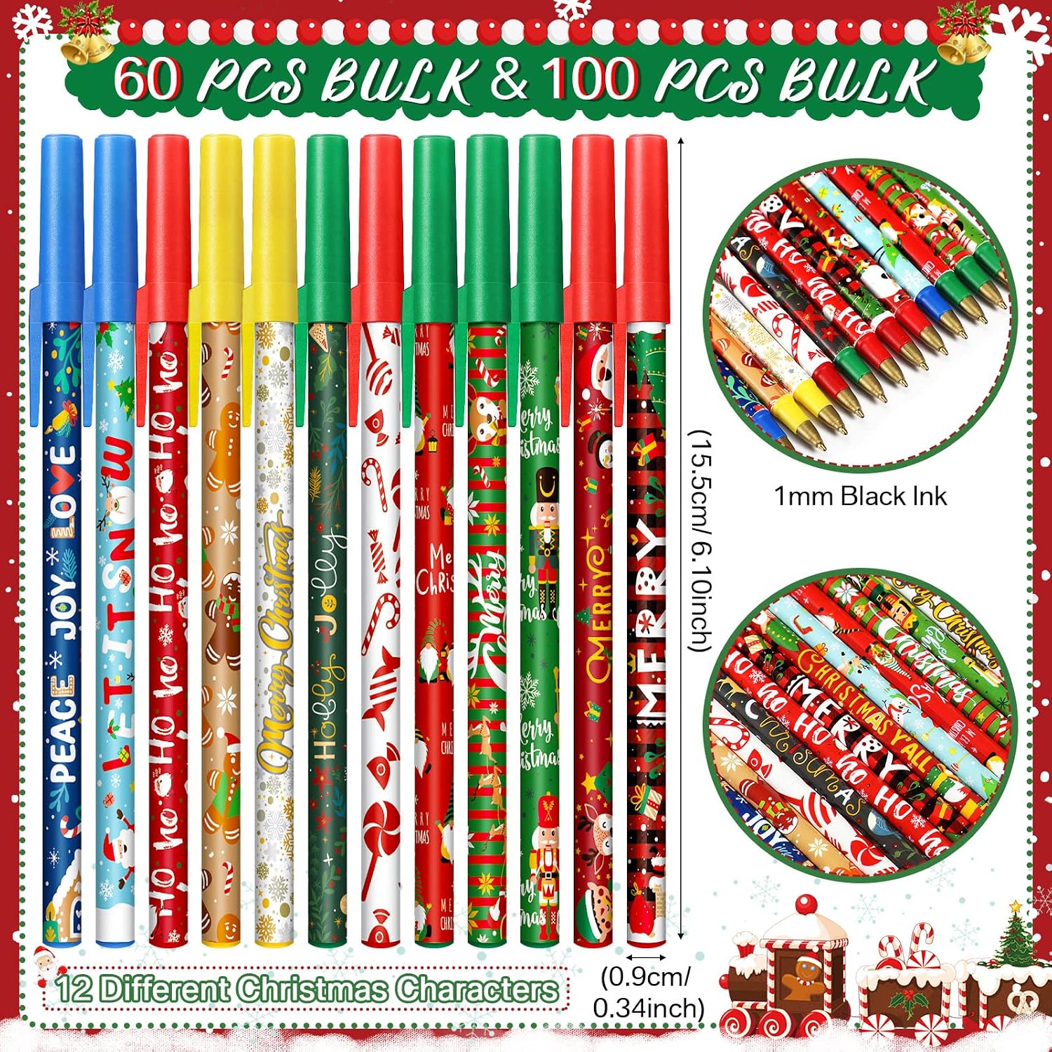 JOLUCE クリスマスボールペン バルククリスマスペン 大人用 子供用 ノベルティ クリスマススティックペンセット ホリデー クリ