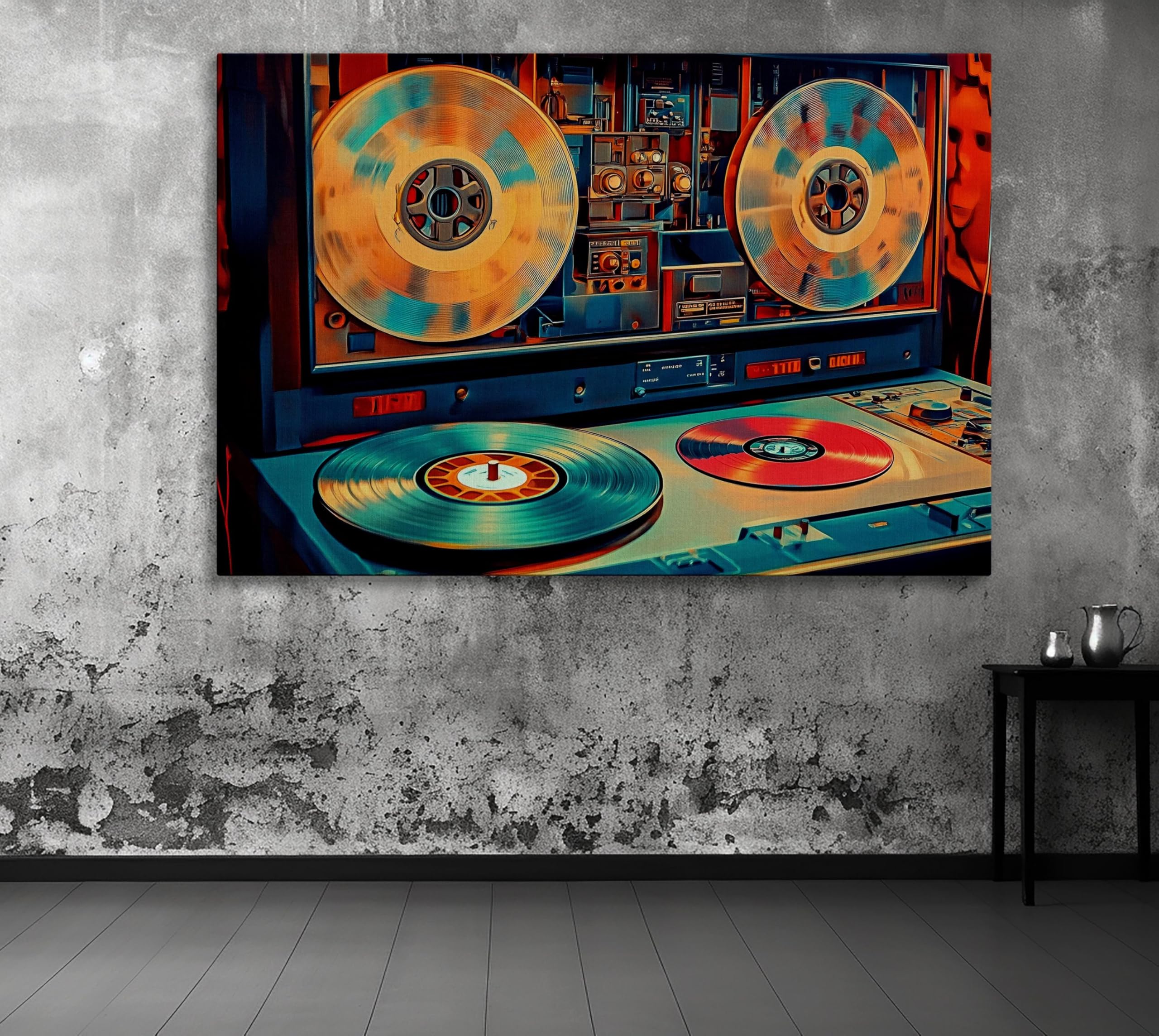 TONGYINLI Dipinto su tela con disco in vinile retrò, moderna arte murale musicale, poster con giradischi, stampe con cornice retrò, decorazione per soggiorno (40x60 cm/cornice interna)