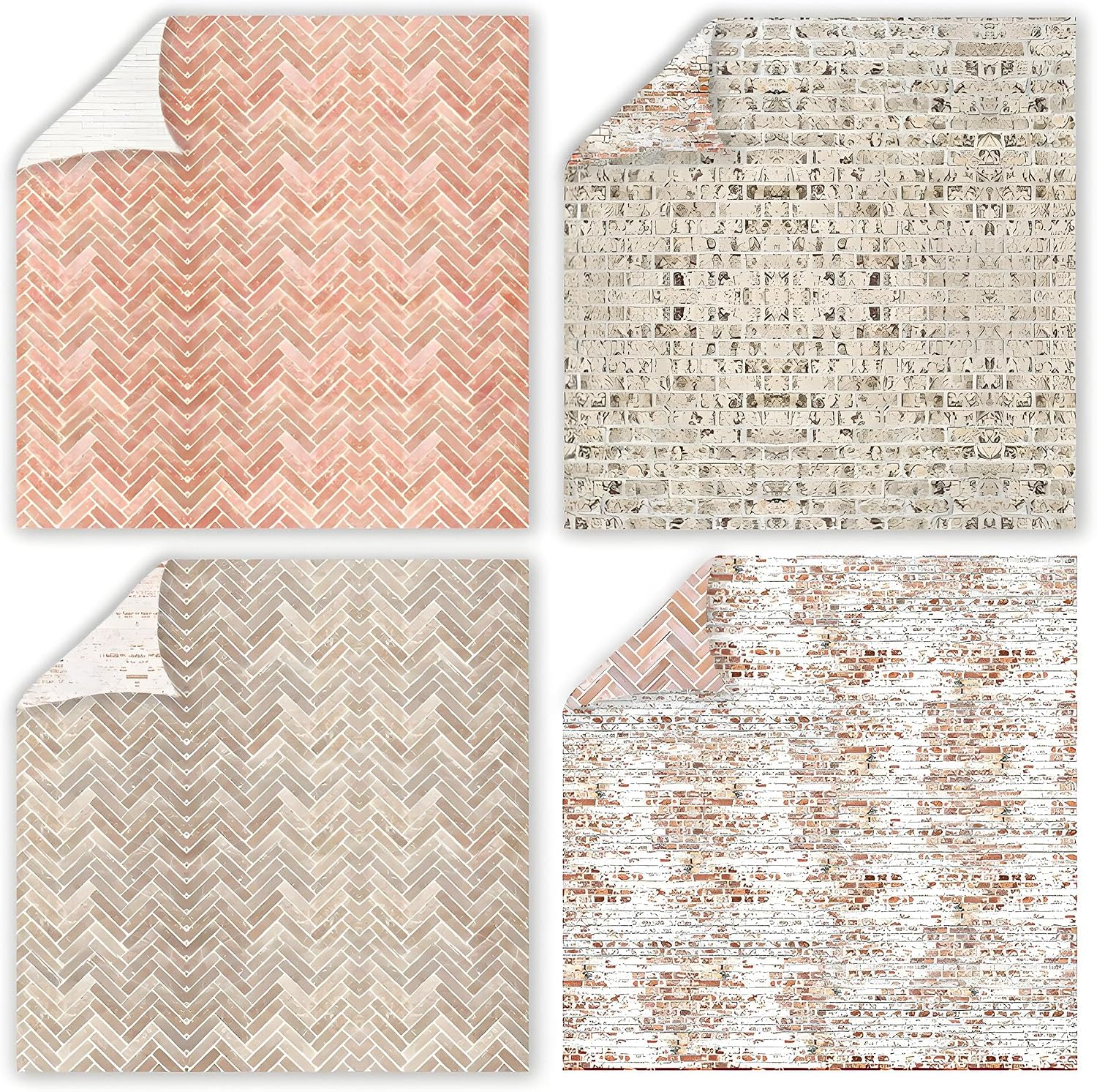 24 Sheets Vintage Brick Wall Scrapbook Paper, Retro Distressed Patterns Decorative Craft Folded Flat for Birthday Wedding Card Making Photo Album Decor, 12'' x 12''