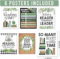 Vista 4 de Hadley Designs Pósteres de lectura para decoración de aula primaria y biblioteca, 6 decoraciones de esquina de lectura para decoraciones de aula