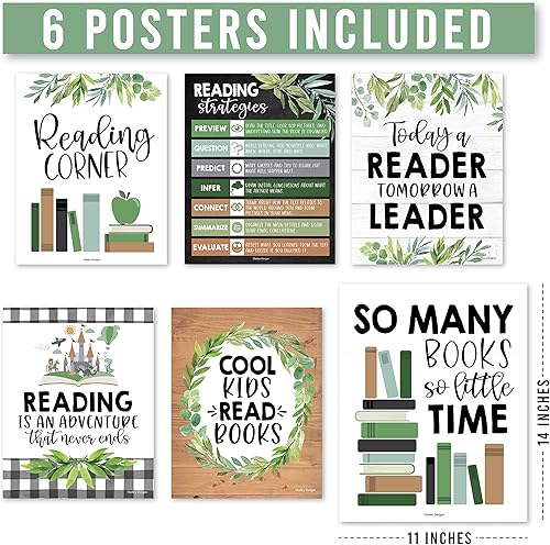 Miniatura 4 de Hadley Designs Carteles de lectura motivacionales para aula primaria 6 estrategias de lectura carteles para decoración de biblioteca de aula,