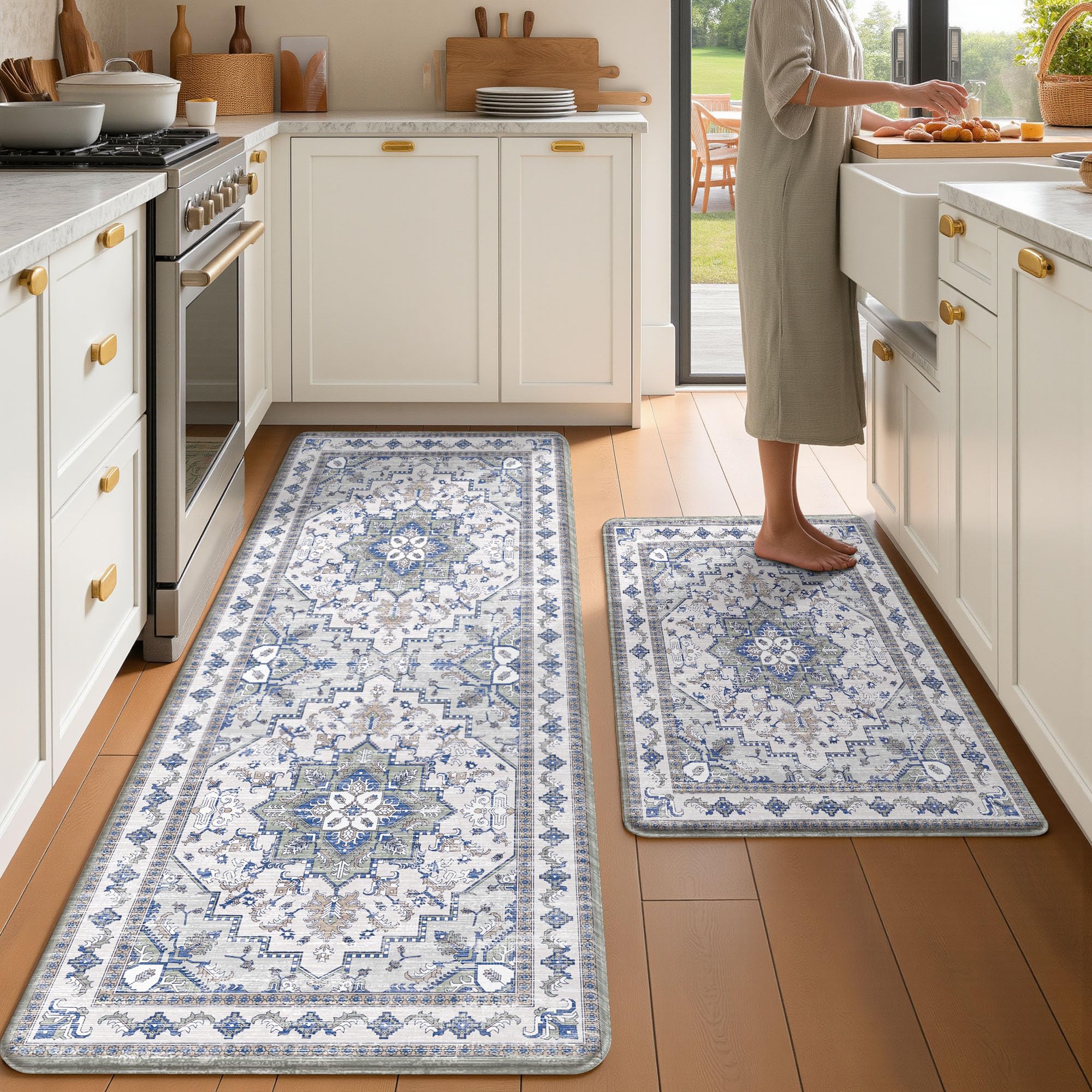 Boho Kitchen Mats - Beige Tan, Anti-Fatigue Rugs -19 Boho Kitchen Mats - Beige Tan, Anti-Fatigue Rugs -19