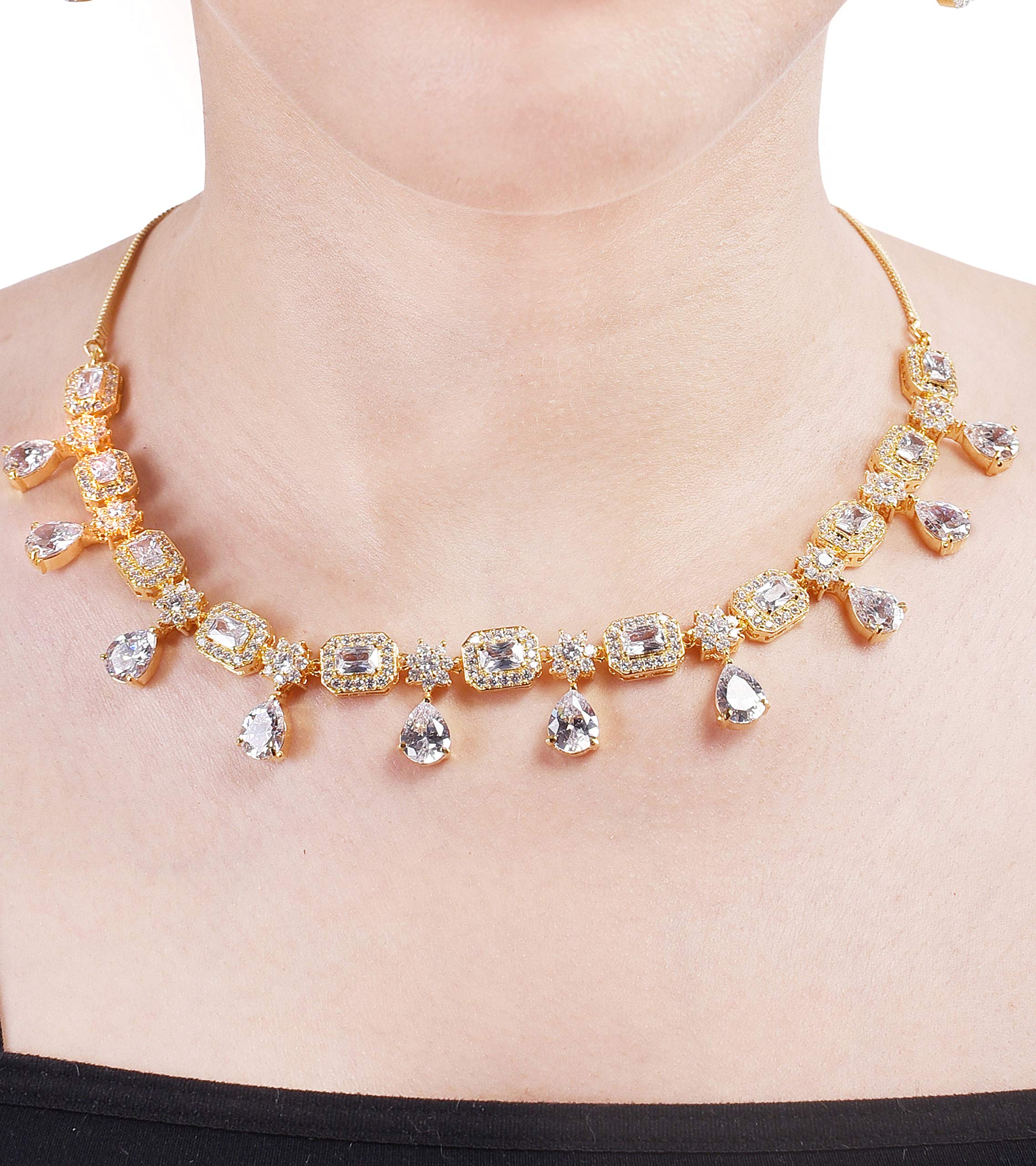 Ratnavali Jewels Set di gioielli con collana e orecchini pendenti in zirconia cubica, per matrimonio, stile Bollywood, stile indiano