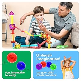 PicassoTiles 4pc Marbles for Magnetic Block Tiles Marble Run Race Track Magnet Building Tile Blocks Racetrack Maze Construction Toys Creative Toy Girls Boys 3 and Up Early Education STEM Learning Kit